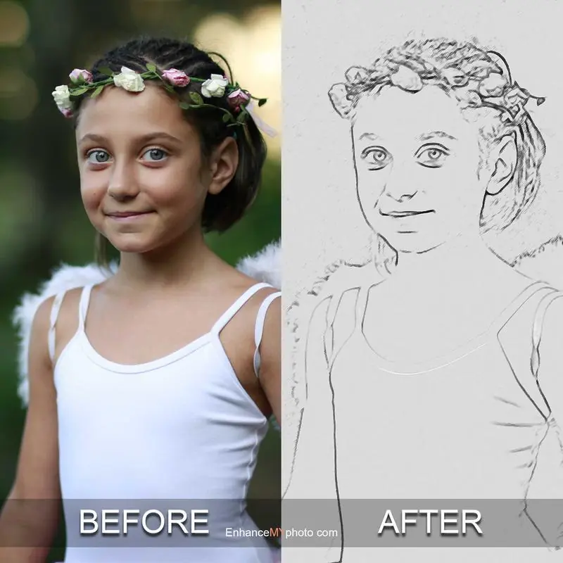 Before and after comparison of a photo and its sketch version.