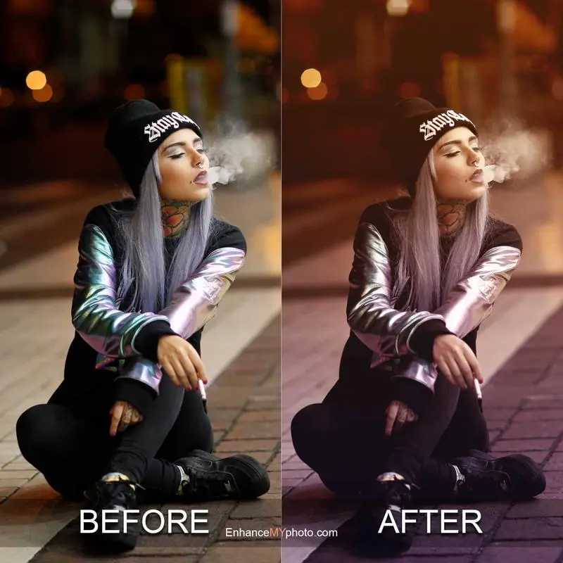 Portrait showing soft glow enhancement: before and after.