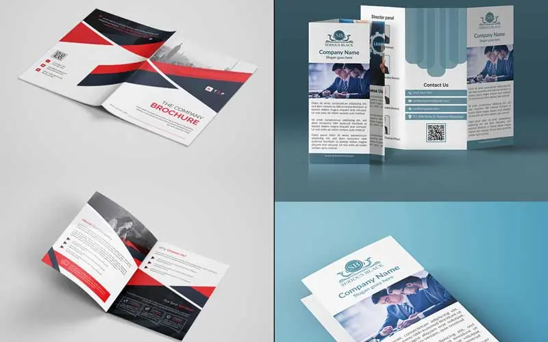Collage of company brochure templates
