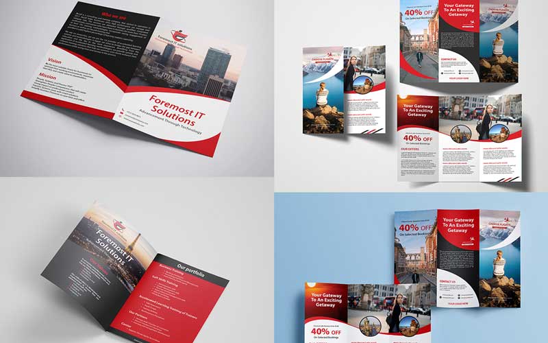 Collage of IT solutions brochure templates Compilation of corporate brochure schemes