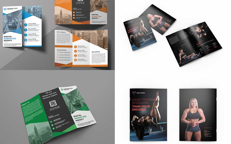 Assortment of fitness brochure layouts
