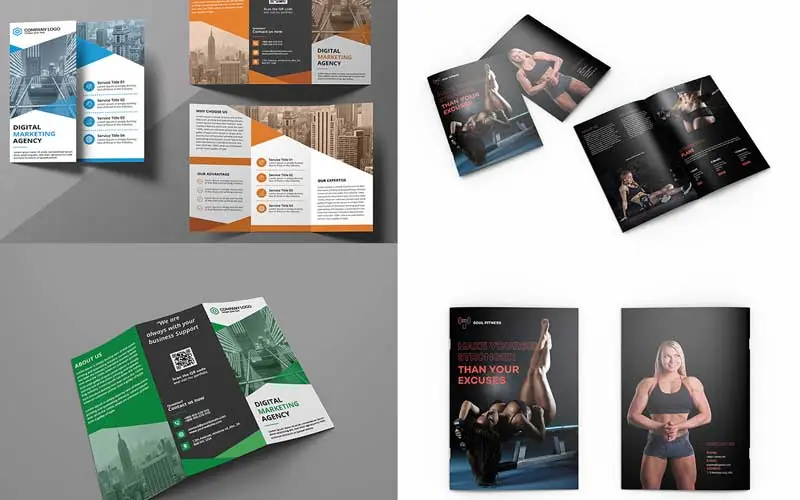 Assortment of fitness brochure layouts