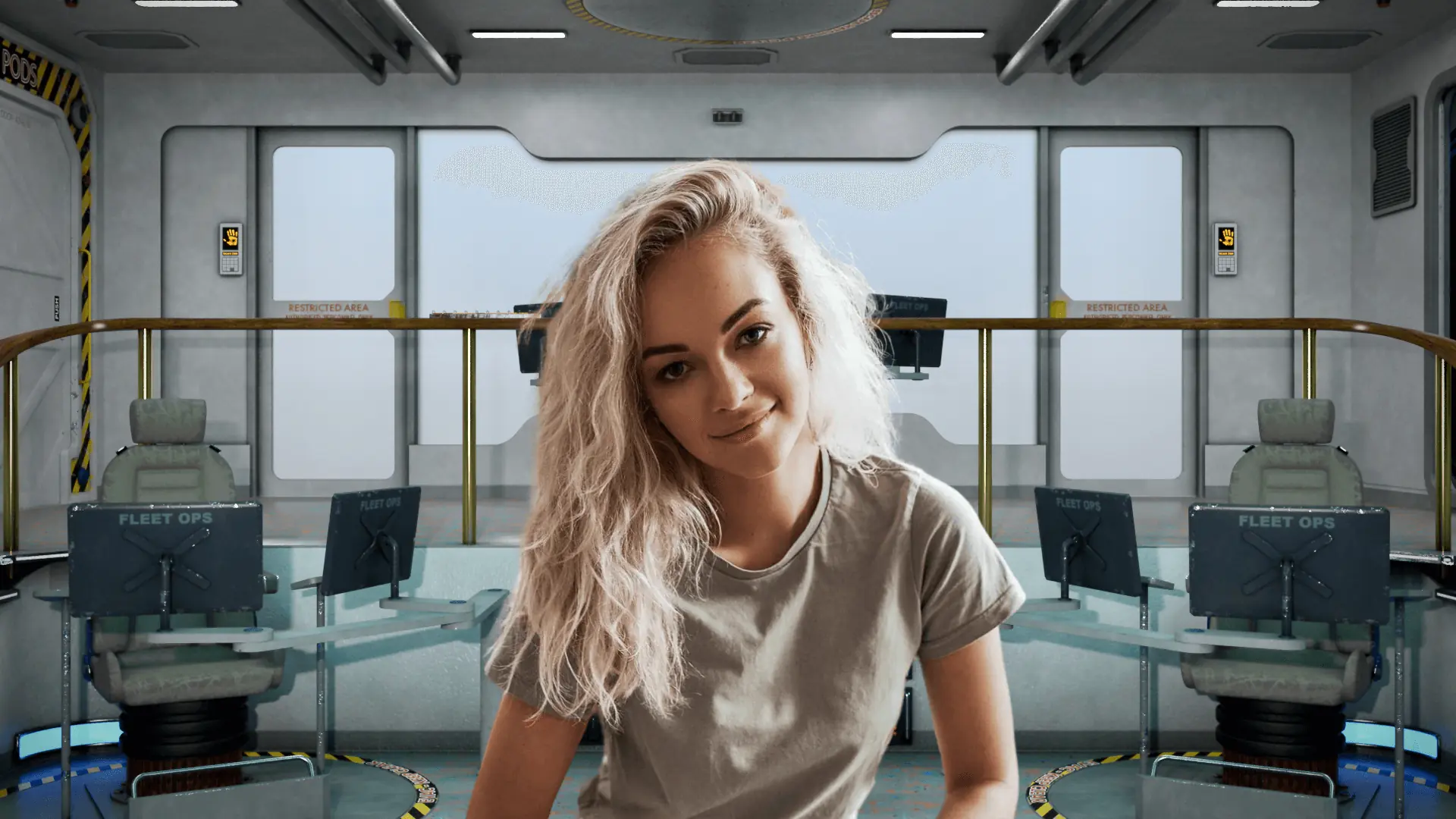 Woman sitting in office Virtual background