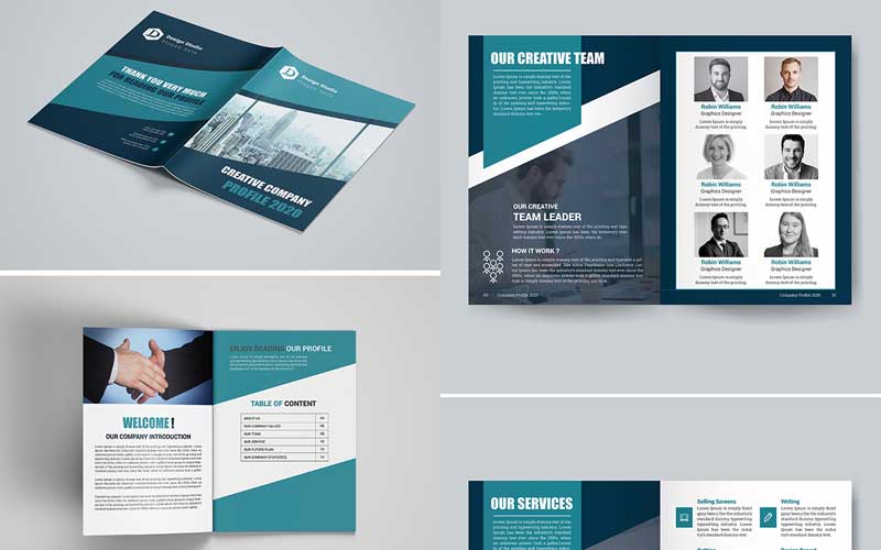 Collage of corporate brochure templates