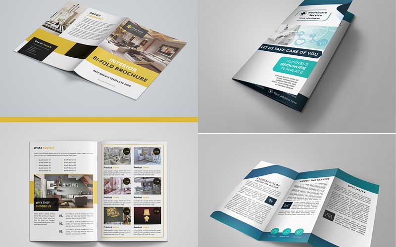 Collage of interior bi-fold brochure templates