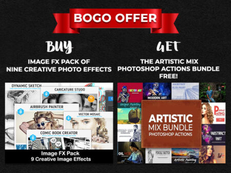 BOGO – Buy The Cosmic Shop Bundle & get FREE Artistic Mix PS Actions Bundle