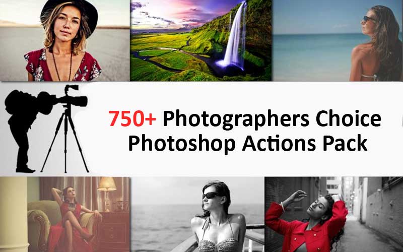 Photographers Choice Photoshop Actions Pack Feature Image showcasing a collage of women posing