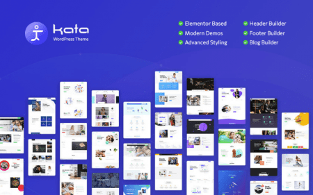 Different types of WordPress themes along with the KATA branding at top left corner