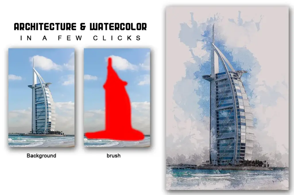 Before after effect of architecture & watercolour