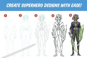 Sketch of a superhero in Hero Design Studio