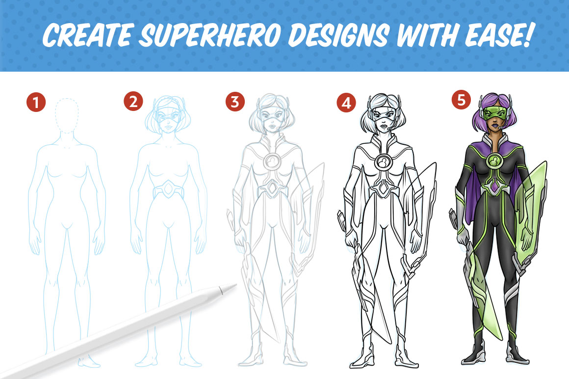 Sketch of a superhero in Hero Design Studio