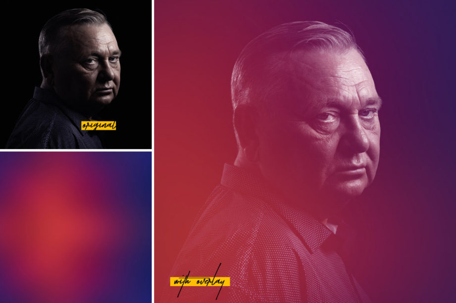 Portrait of a man with light leak from the Professional Overlays Bundle.