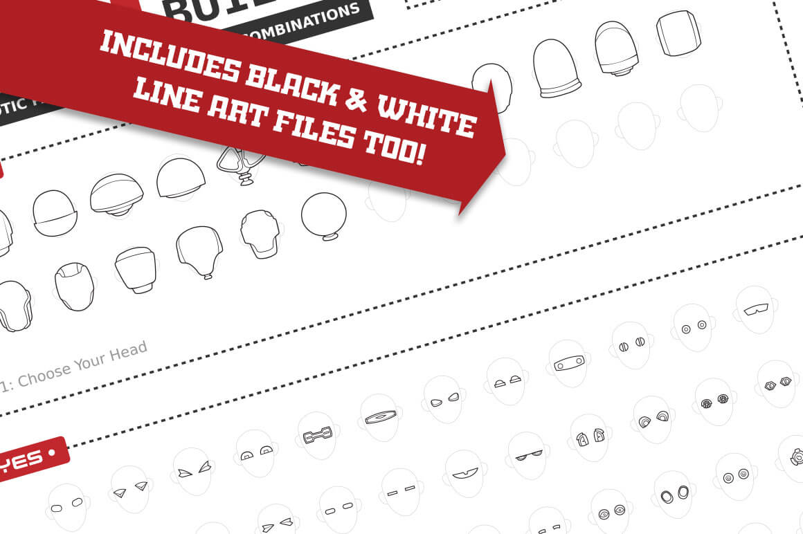 robot avatar builder black and white line art files