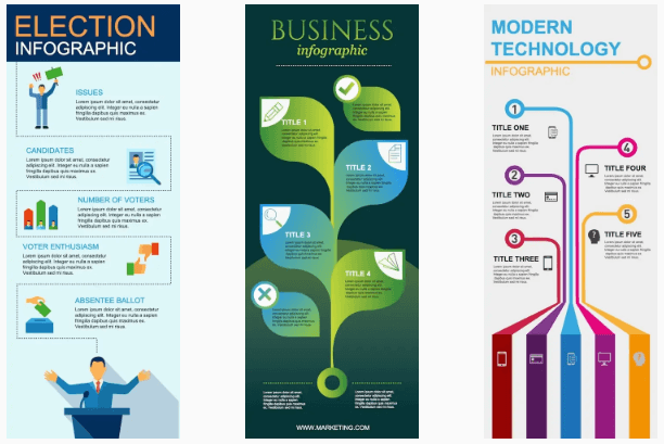 Collage of Election Infographic, Business Infographic and Modern Infographic