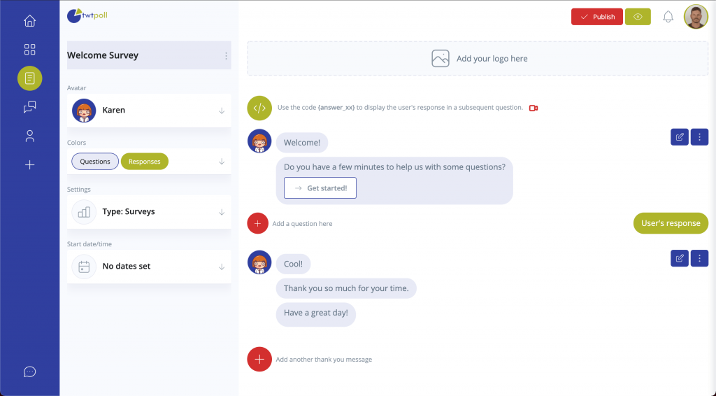Edit survey user interface of twtpoll - Online Survey platform