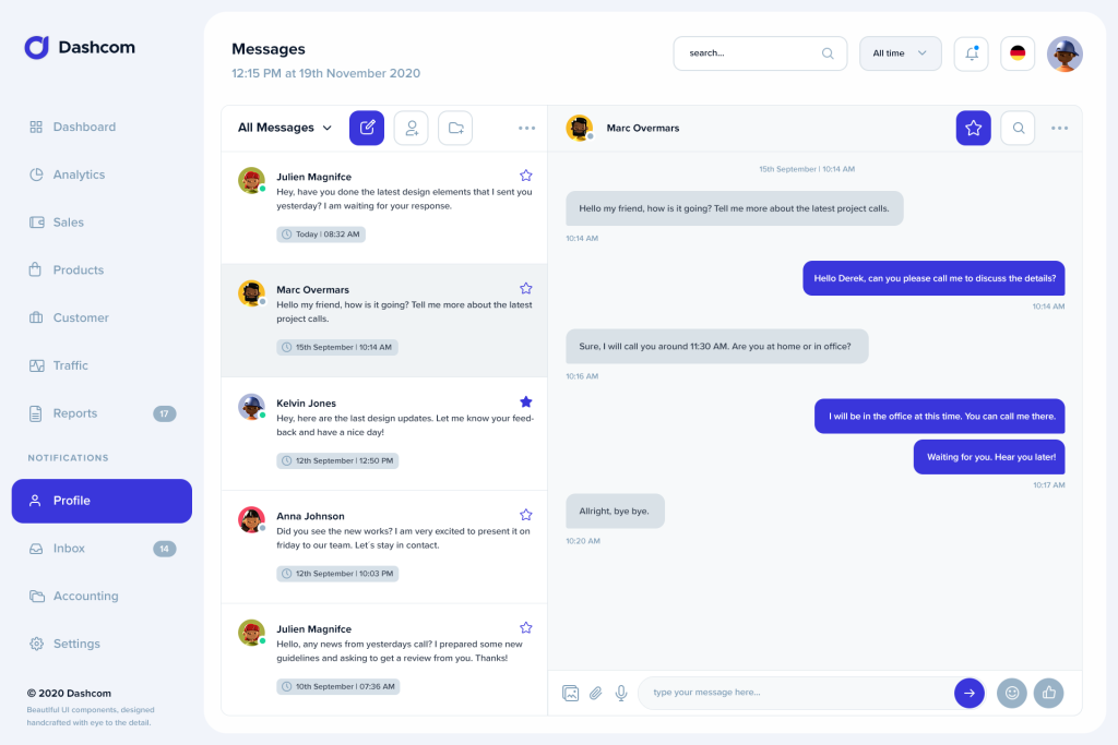 Preview of The Light Mode messages panel