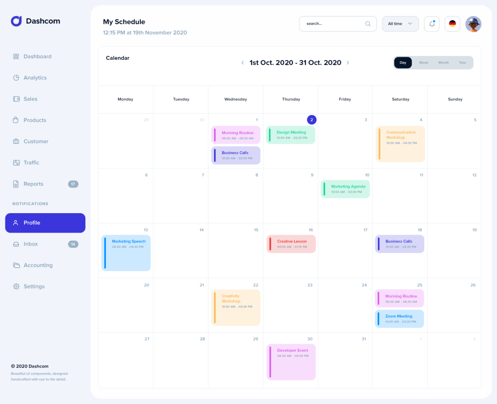 Preview of The Light Mode of the dashboard