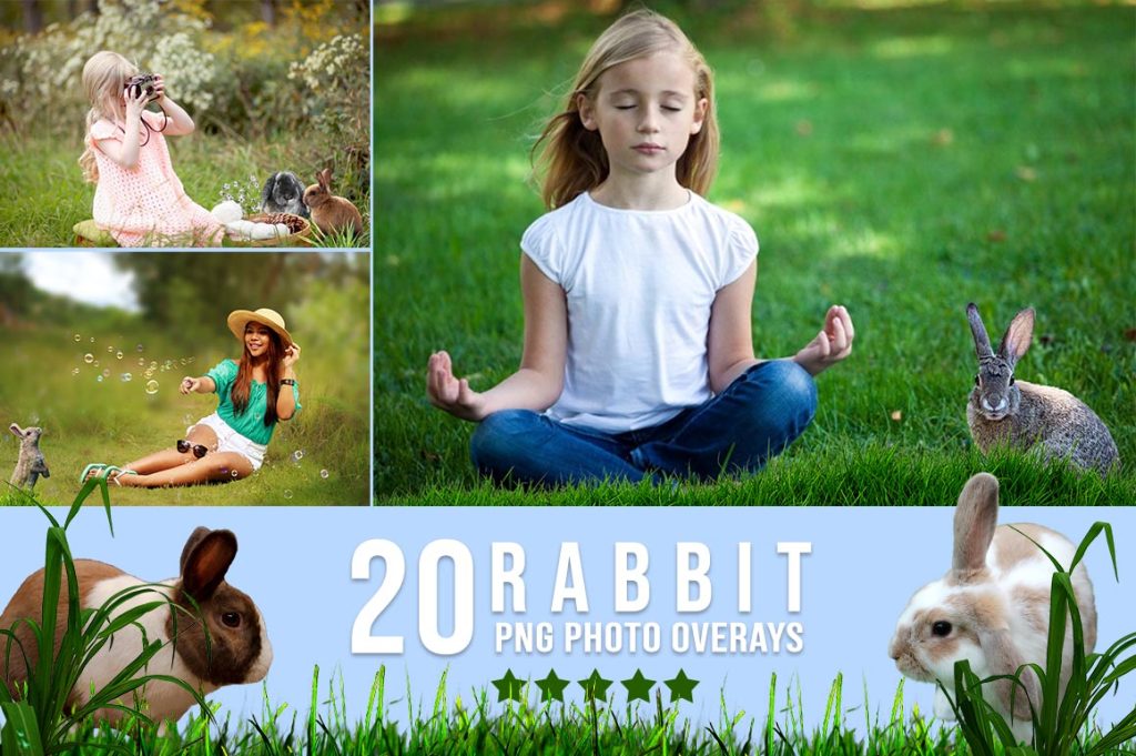 rabbit png photoshop overlays showcasing a meditating girl