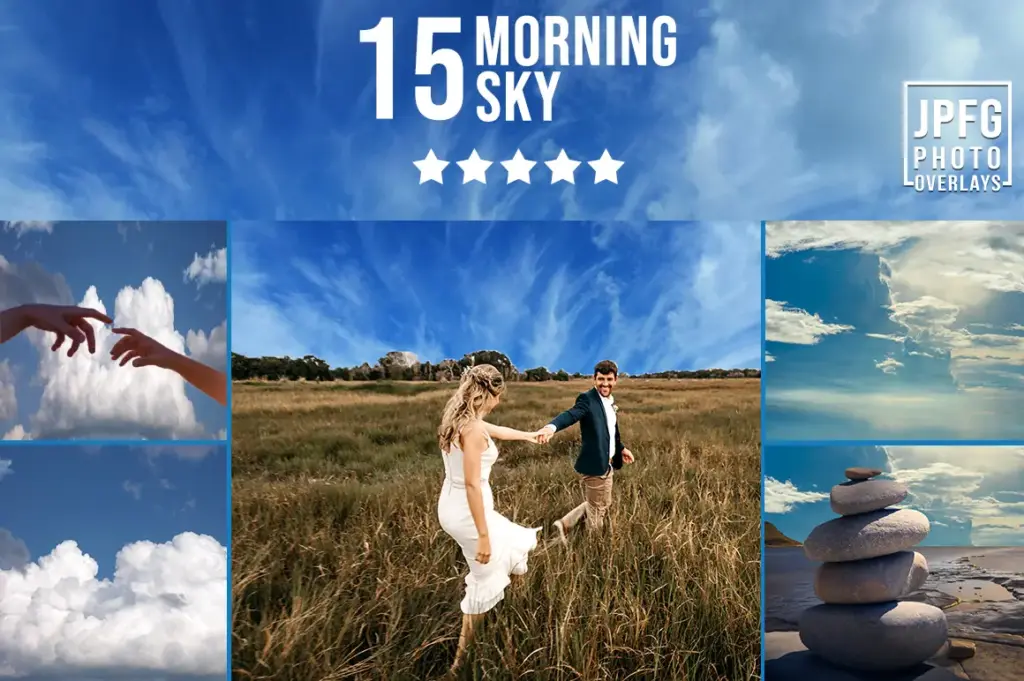 Morning Sky cute photoshop overlays showcasing acouple walking through a field