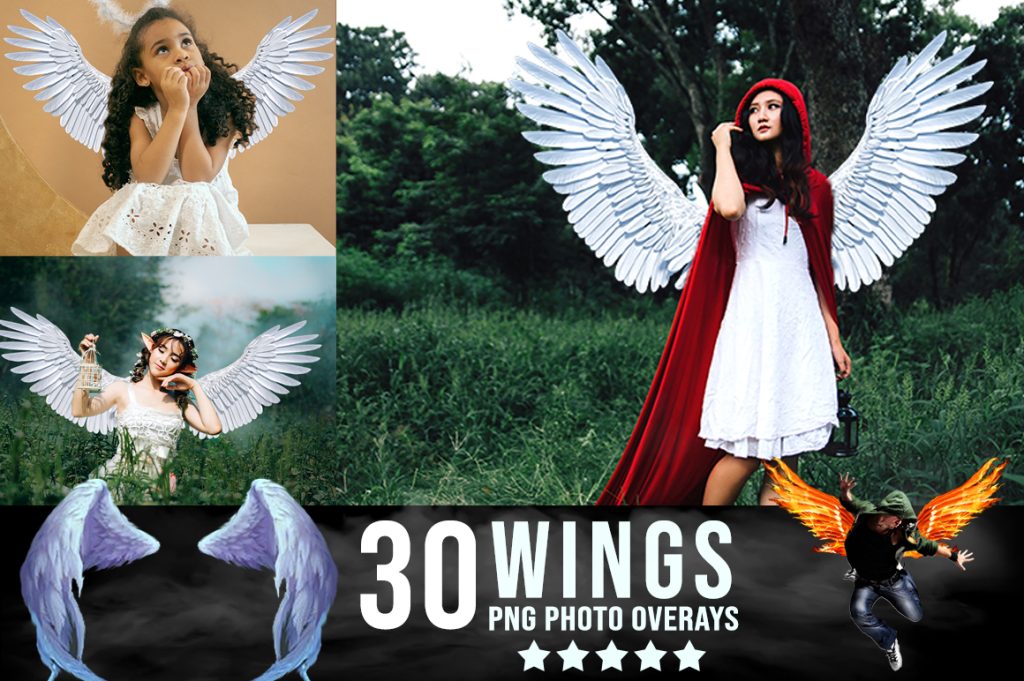 Wings photoshop overlays showcasing a woman with wings