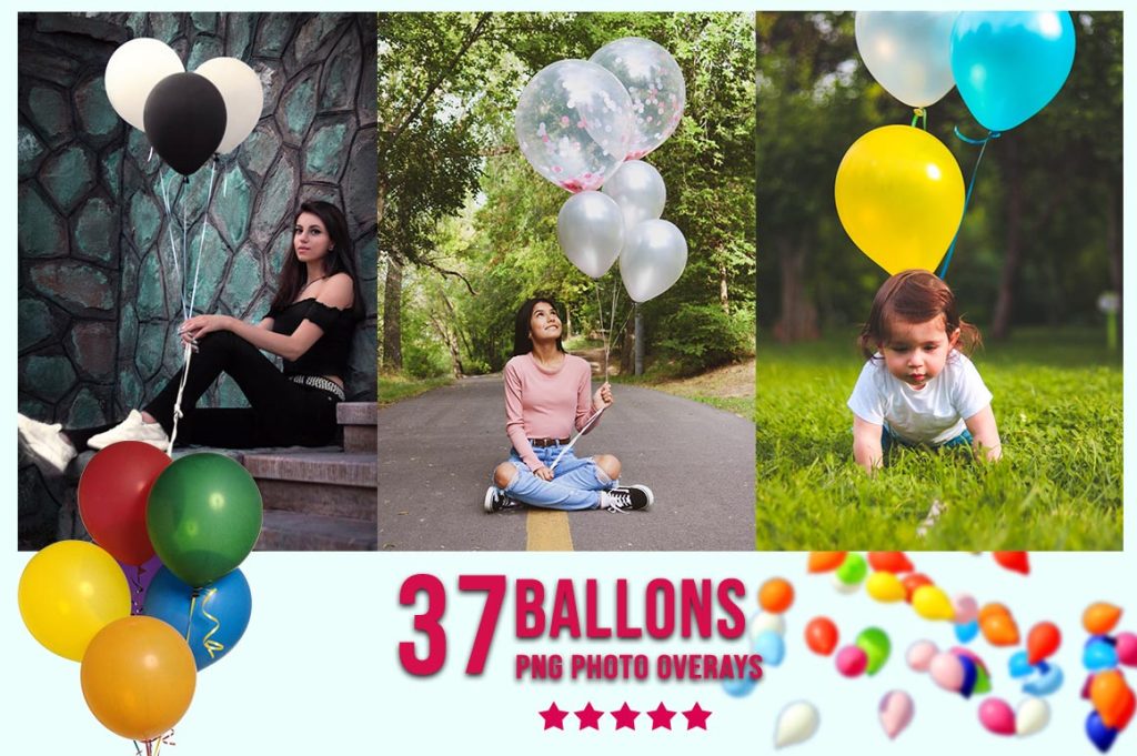 Balloons photoshop overlays Showcasing kids and women holding balloons