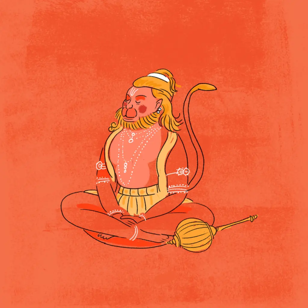Lord Hanuman sitting in a Yogic pose