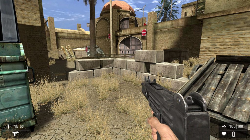 abandoned building and a man with gun