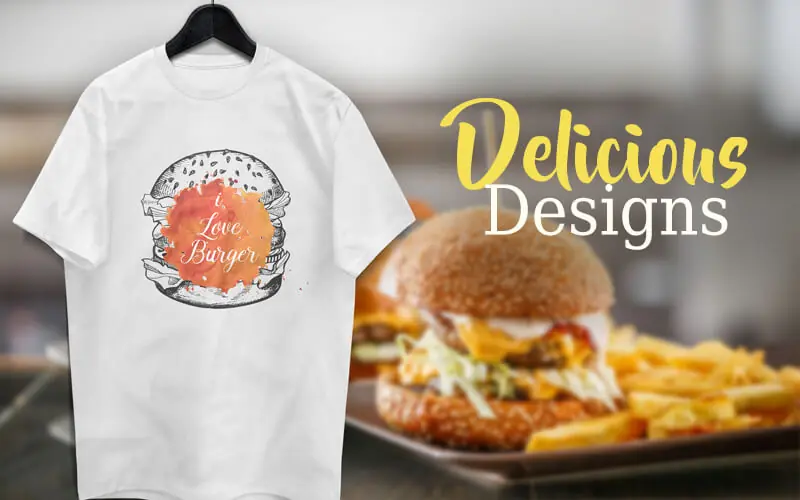 Delicious t-shirt designs showcsing printed food image on t-shirt