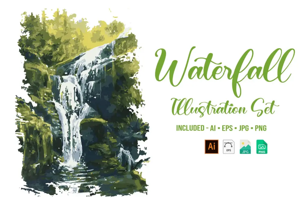 waterfall watercolor illustrations