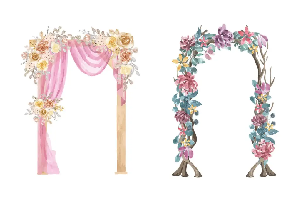 watercolor illustrations of flower wedding arches