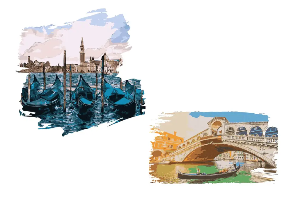 Evening Venice scenery watercolor illustration
