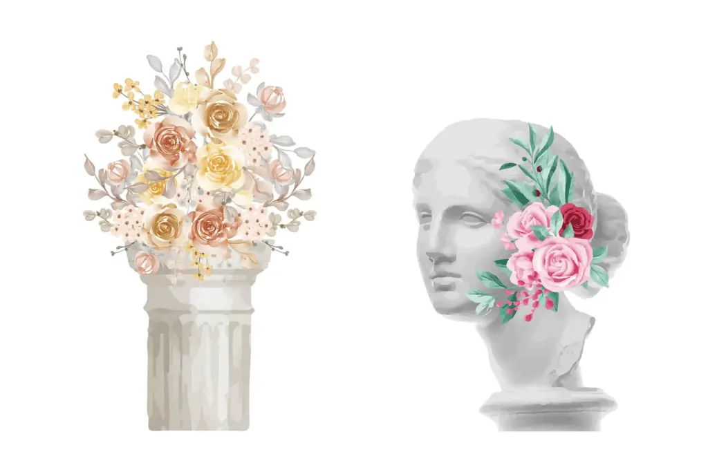 Watercolor illustration of white flower vase