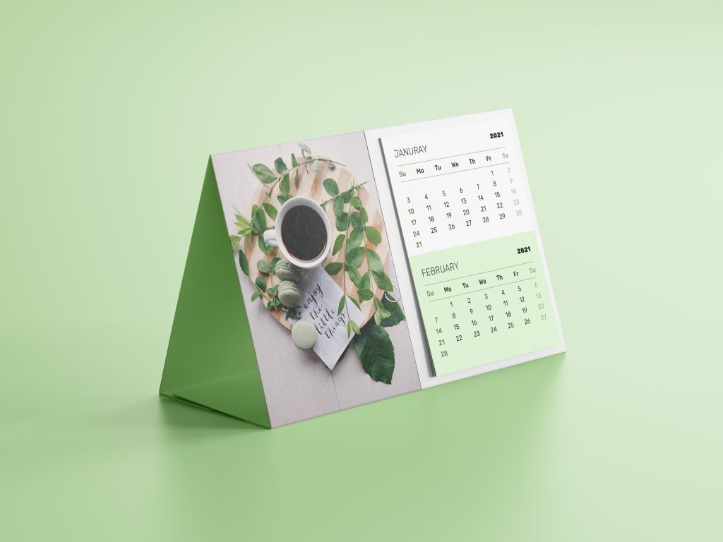 Green horizontal Desk Calendar Mockup