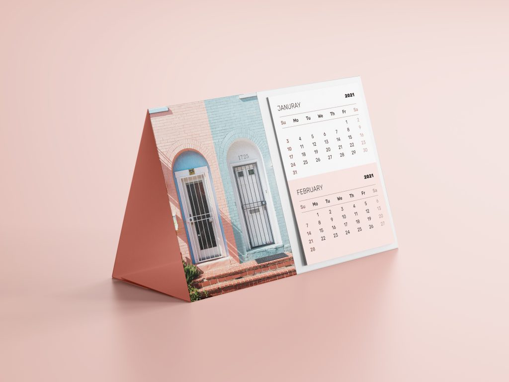 Peach colored horizontal Desk Calendar mockup