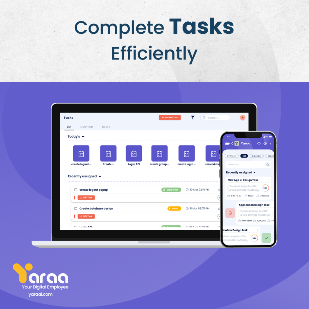 task efficiency mockup by yaraa ai
