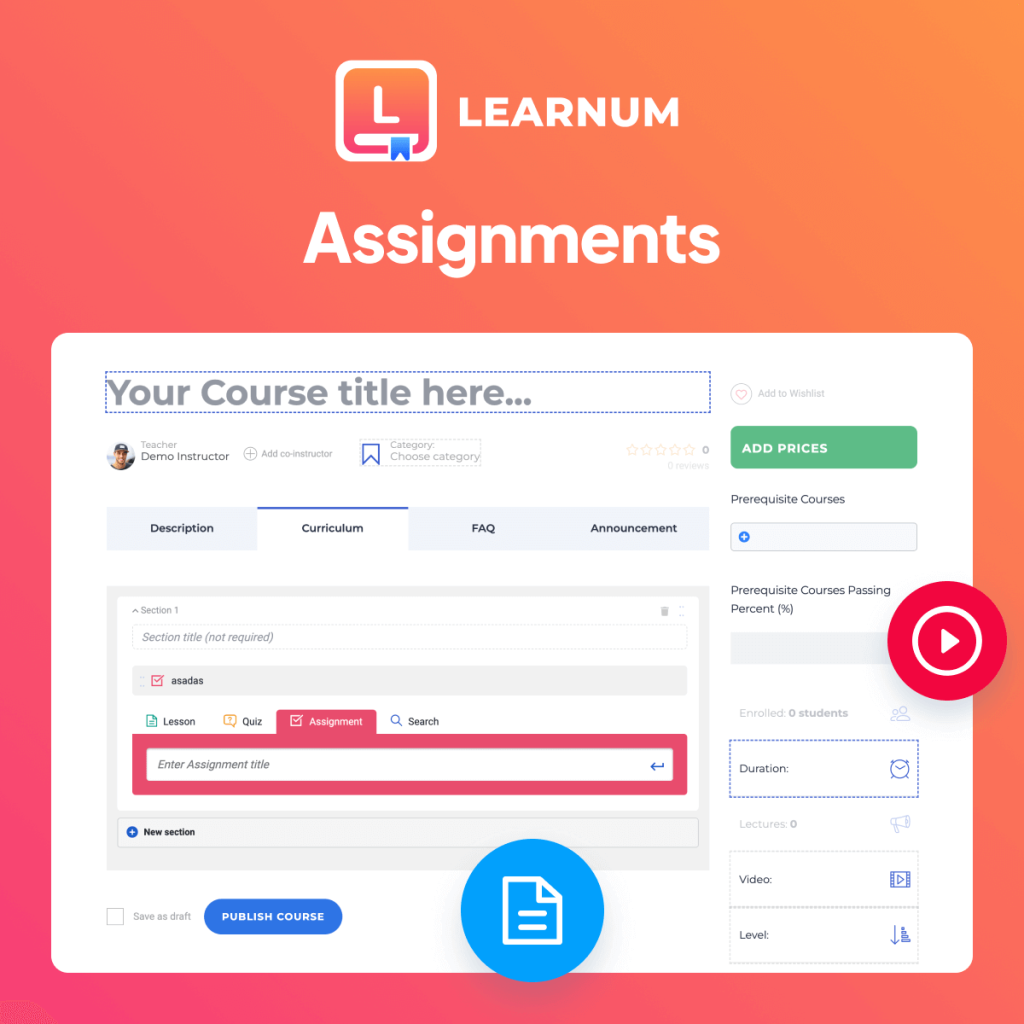 sell online courses - Assignments