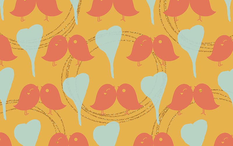 Birds and hearts background in abstract form