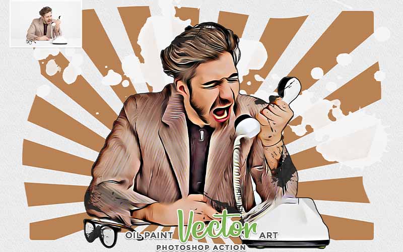 man screaming at the phone with oil paint vector action applied