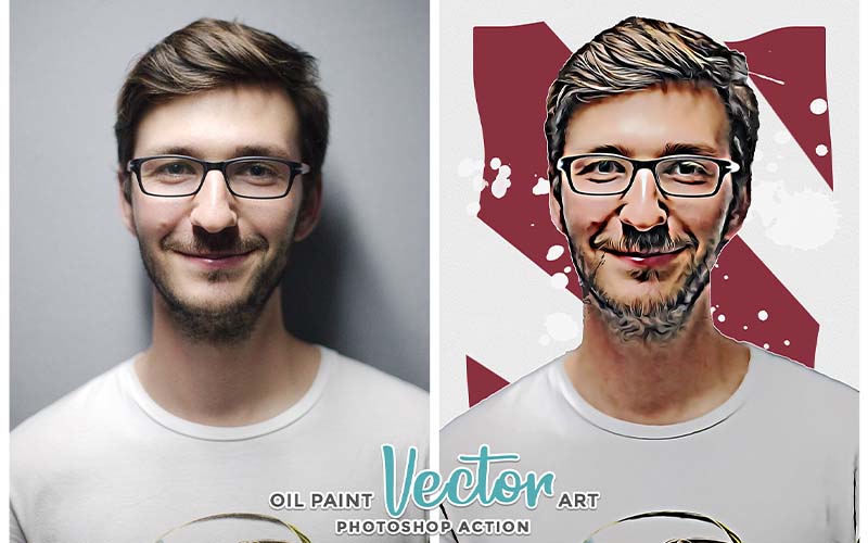 male model wearing glasses with vecto art ps action applied