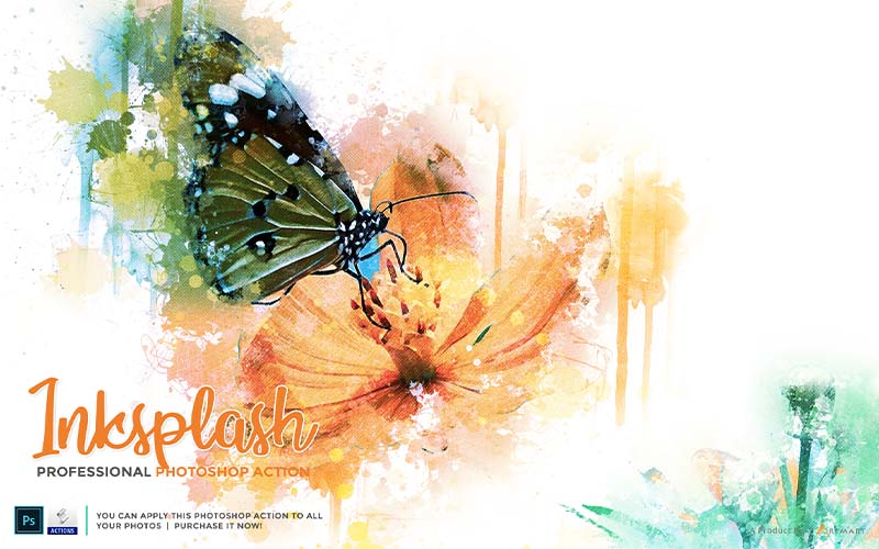 butterfly sitting on a flower with inksplash effect applied
