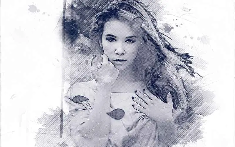 female portrait with grey sketch effect applied