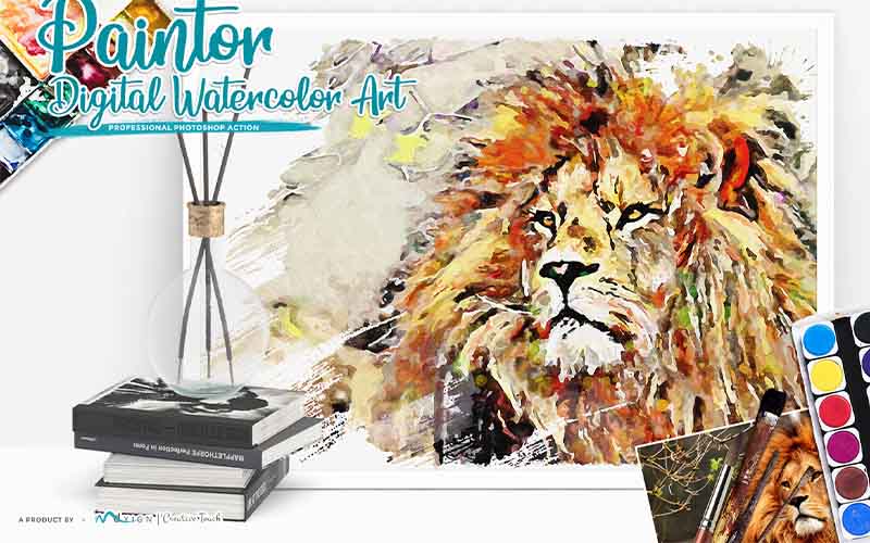 lion face with watercolor effect applied