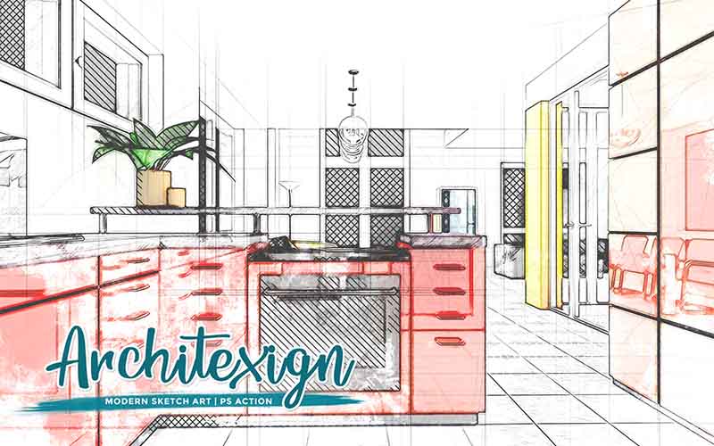 modern kitchen with sketch effect applied
