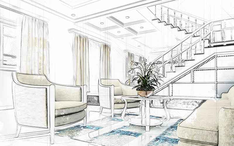 modern living room with sketch effect