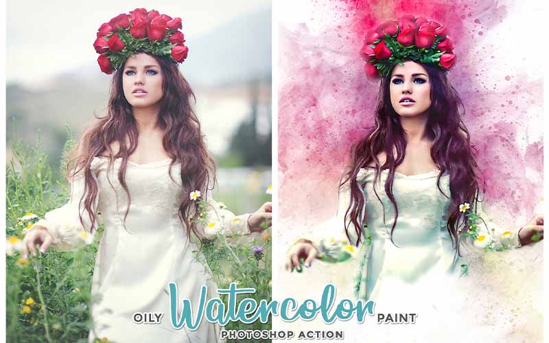 model wearing rose flower headwear with watercolor ps action applied
