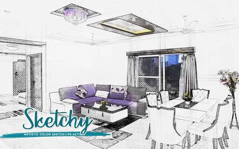 living room with sketch effect applied