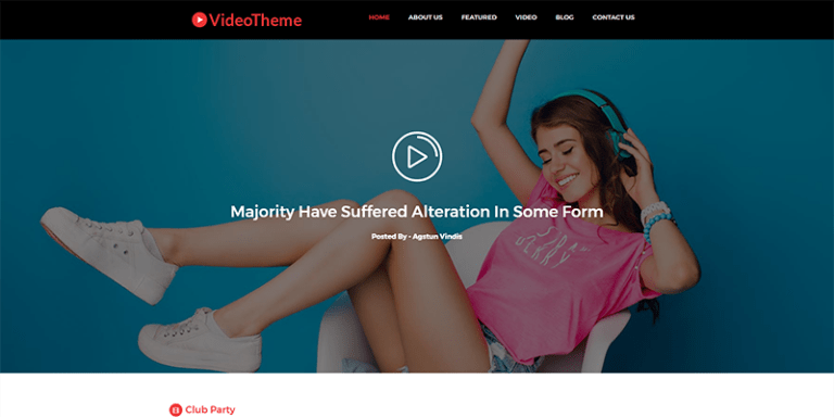 Video Theme website showing a girl sitting on the chair listening to music