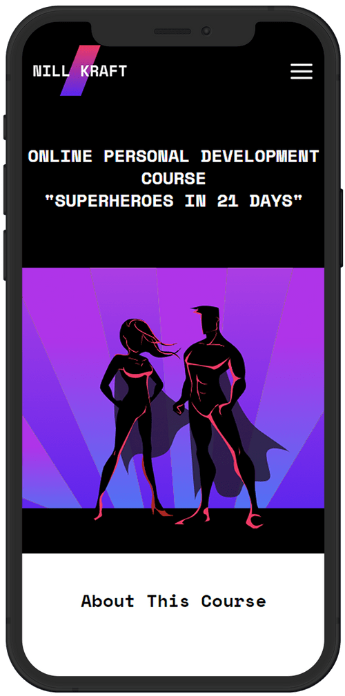 Two superheroes standing against a purple background with Nill Kraft branding
