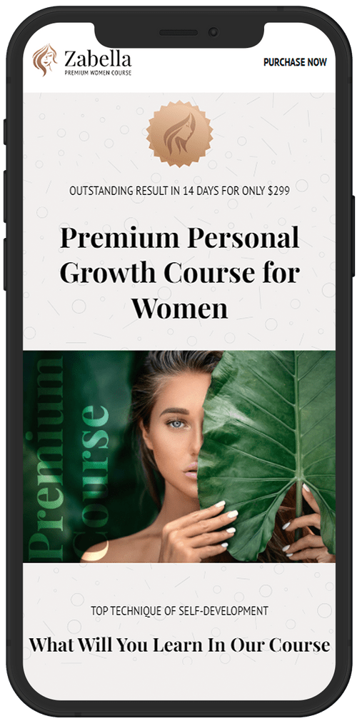 A woman hiding behind a leaf for the topic "personal growth course for women" by Zabella