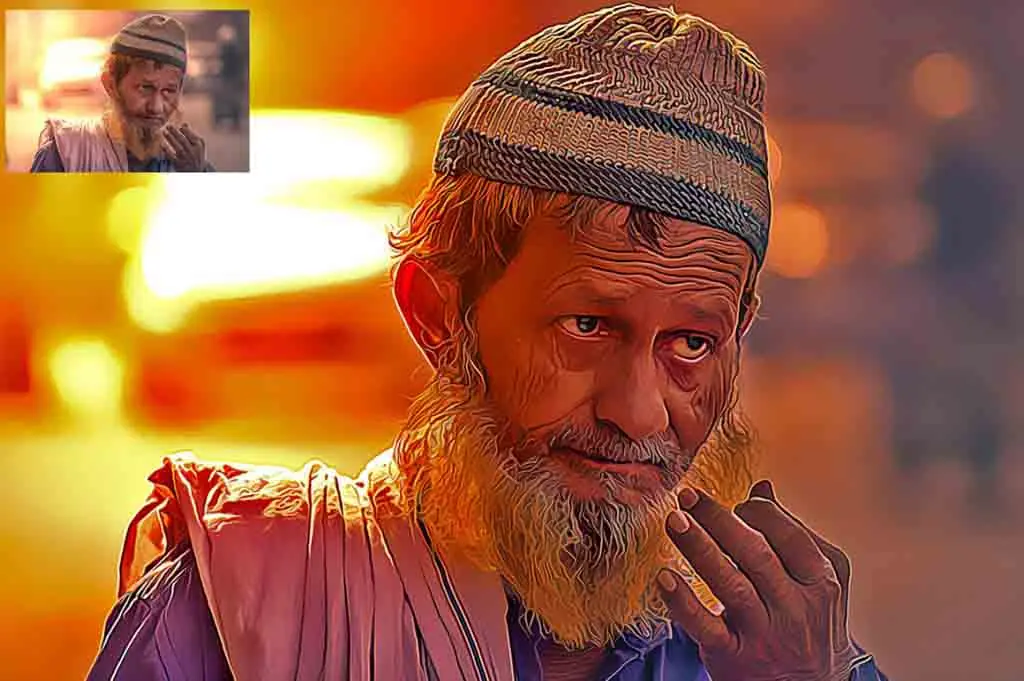 Oil Painting of an old man wearing a skull cap